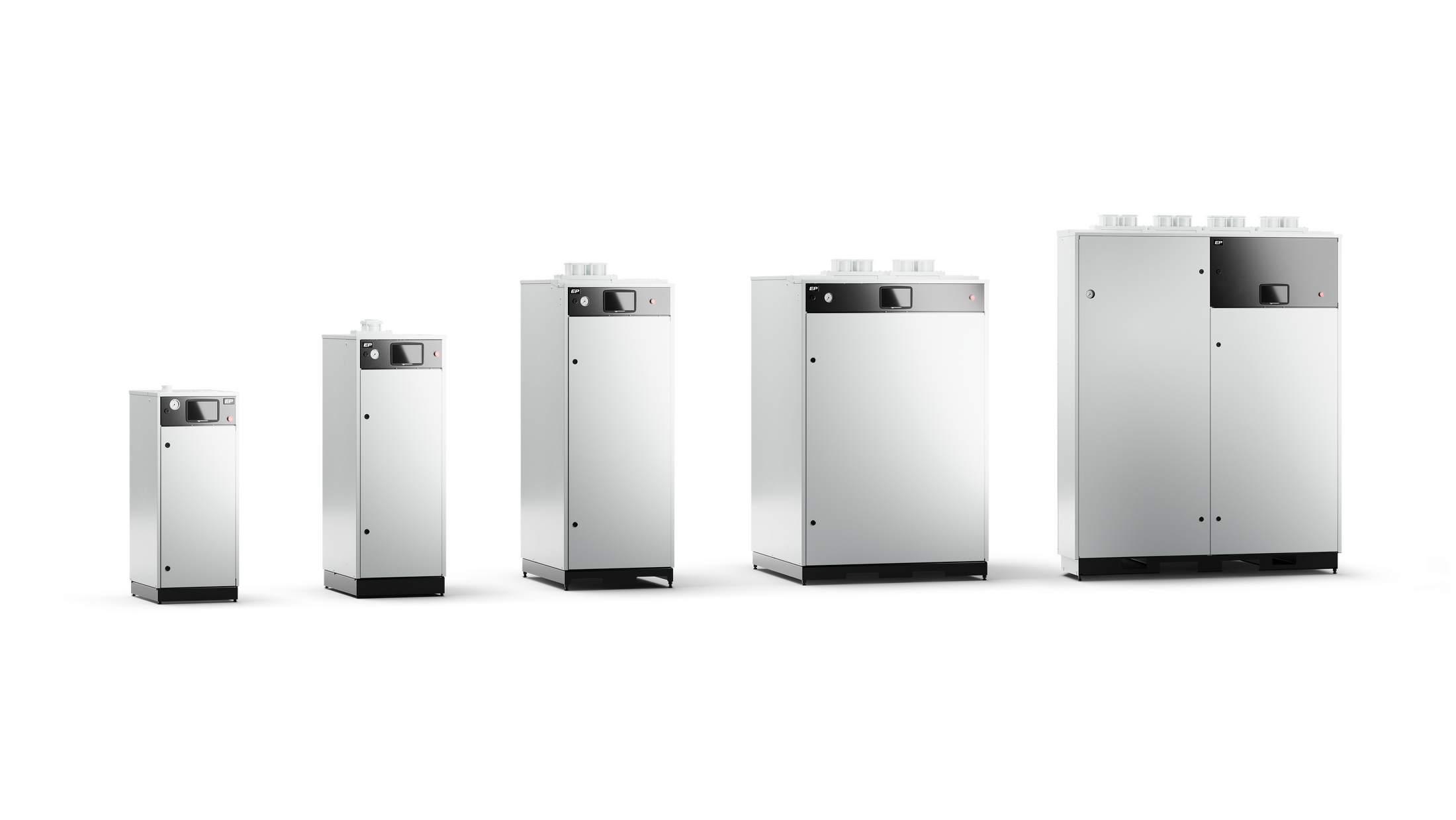 Värmebaronens serie med elkjeler i ulike størrelser, designet for effektive og bærekraftige varmeløsninger for ulike bruksområder.